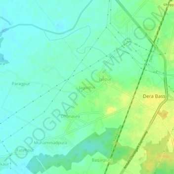 Mappa topografica Jagadhri, altitudine, rilievo