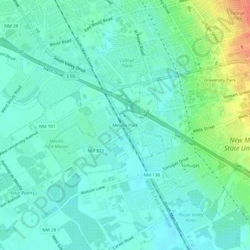 Mappa topografica Mesilla Park, altitudine, rilievo