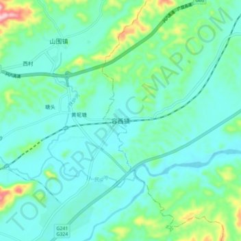 Mappa topografica 容西镇, altitudine, rilievo