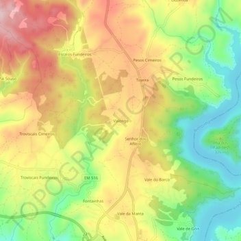 Mappa topografica Valongo, altitudine, rilievo