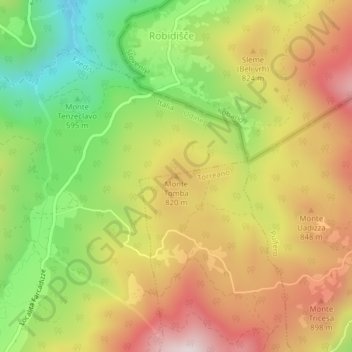 Mappa topografica Monte Tomba, altitudine, rilievo