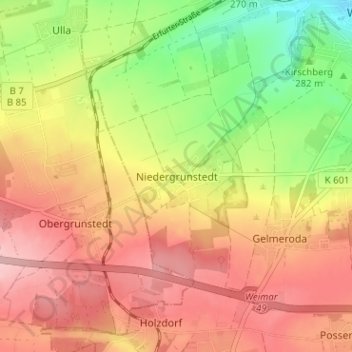 Mappa topografica Niedergrunstedt, altitudine, rilievo