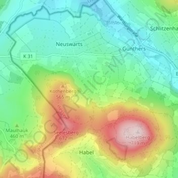 Mappa topografica Meerswinden, altitudine, rilievo