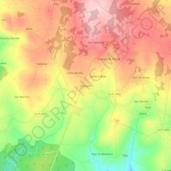 Mappa topografica Lousada, altitudine, rilievo