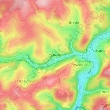 Mappa topografica Burg-Reuland, altitudine, rilievo