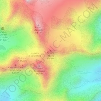 Mappa topografica Cima di Fellaria, altitudine, rilievo