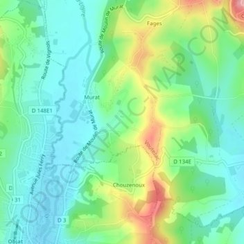 Mappa topografica Bas Murat, altitudine, rilievo