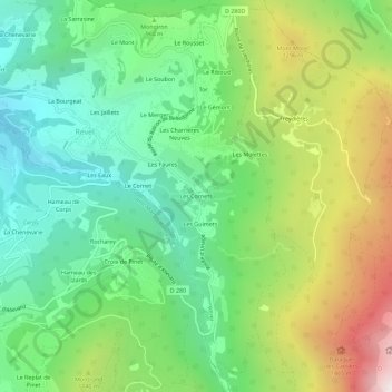 Mappa topografica Les Cornets, altitudine, rilievo