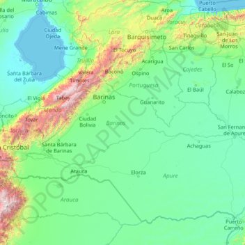 Mappa topografica Barinas, altitudine, rilievo