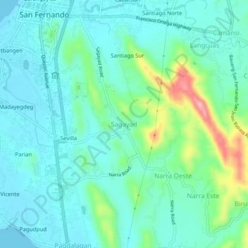 Mappa topografica Sagayad, altitudine, rilievo