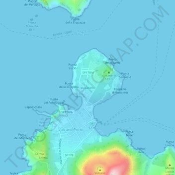 Mappa topografica Vulcanello, altitudine, rilievo