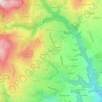 Mappa topografica Bérieux, altitudine, rilievo