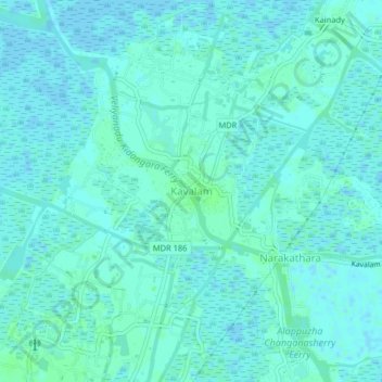Mappa topografica Kavalam, altitudine, rilievo