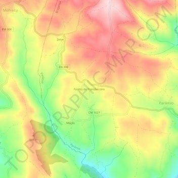 Mappa topografica Fontes de Transbaceiro, altitudine, rilievo