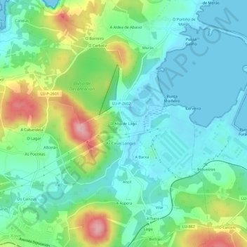 Mappa topografica O Alto de Lago, altitudine, rilievo