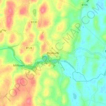 Mappa topografica Benburb, altitudine, rilievo
