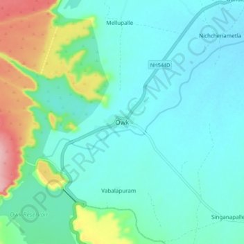 Mappa topografica Owk, altitudine, rilievo