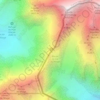 Mappa topografica Col de Miage, altitudine, rilievo