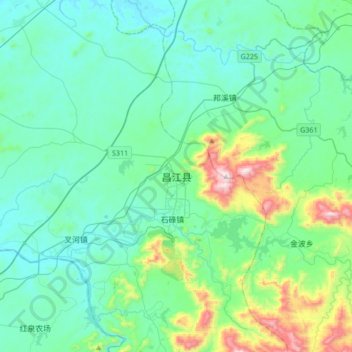Mappa topografica 昌江县, altitudine, rilievo
