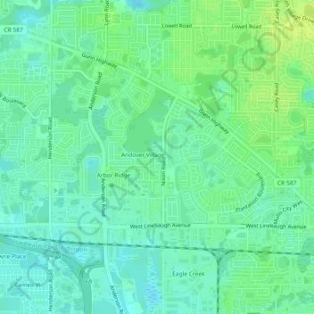 Mappa topografica Andover, altitudine, rilievo