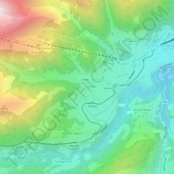 Mappa topografica Segnas, altitudine, rilievo