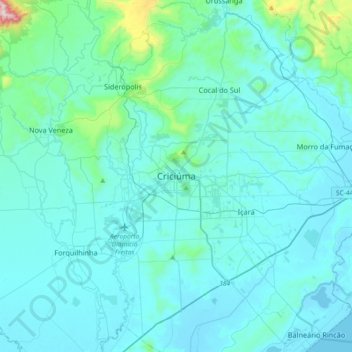 Mappa topografica Criciúma, altitudine, rilievo