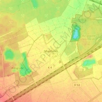 Mappa topografica Manheim, altitudine, rilievo