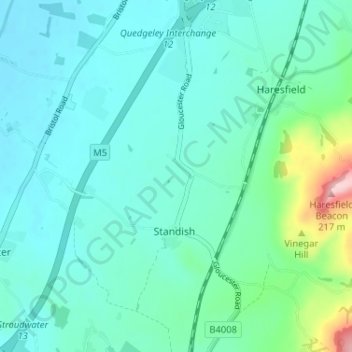 Mappa topografica Little Haresfield, altitudine, rilievo