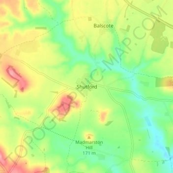 Mappa topografica Shutford, altitudine, rilievo