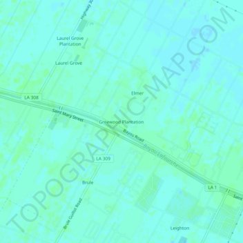 Mappa topografica Greewood Plantation, altitudine, rilievo