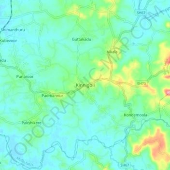 Mappa topografica Kinnigoli, altitudine, rilievo