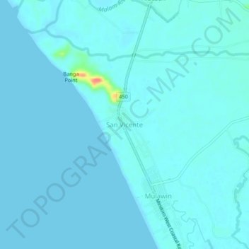 Mappa topografica San Vicente, altitudine, rilievo