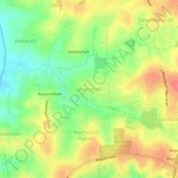 Mappa topografica Machohalli, altitudine, rilievo