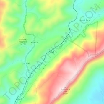 Mappa topografica Duff, altitudine, rilievo