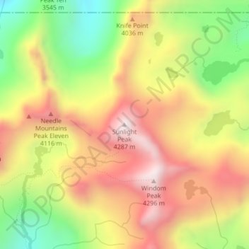 Mappa topografica Sunlight Peak, altitudine, rilievo