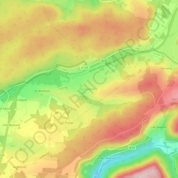 Mappa topografica Le Hariol, altitudine, rilievo