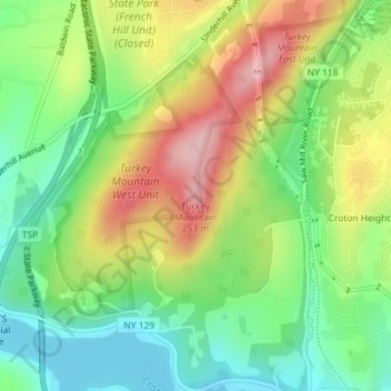Mappa topografica Turkey Mountain, altitudine, rilievo