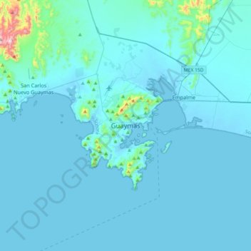 Mappa topografica Guaymas, altitudine, rilievo