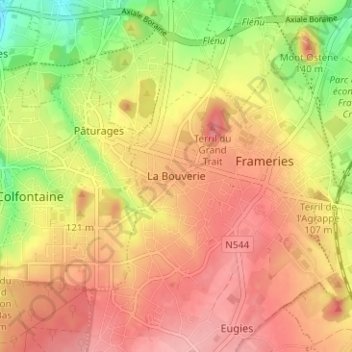 Mappa topografica La Bouverie, altitudine, rilievo