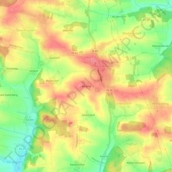 Mappa topografica Berging, altitudine, rilievo