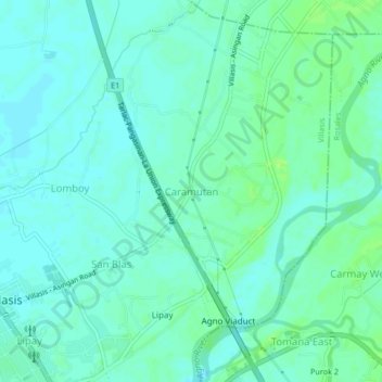 Mappa topografica Caramutan, altitudine, rilievo