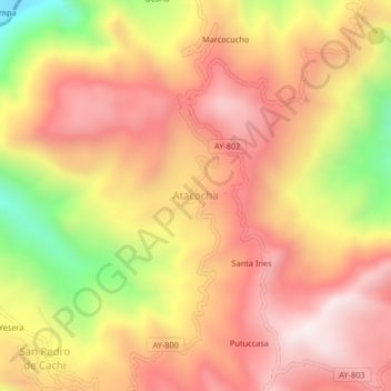 Mappa topografica Atacocha, altitudine, rilievo