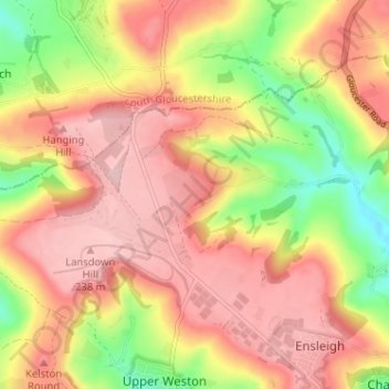 Mappa topografica Upper Langridge, altitudine, rilievo