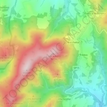 Mappa topografica Colle Ameno, altitudine, rilievo