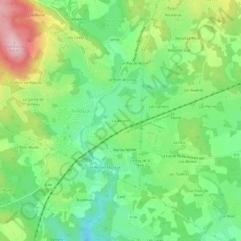 Mappa topografica La Vergne, altitudine, rilievo