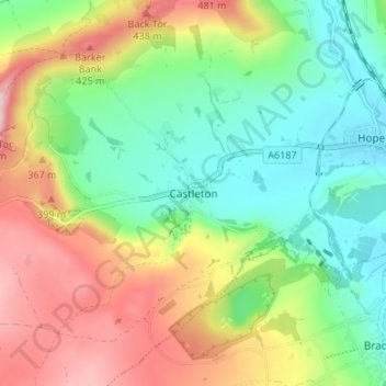 Mappa topografica Castleton, altitudine, rilievo