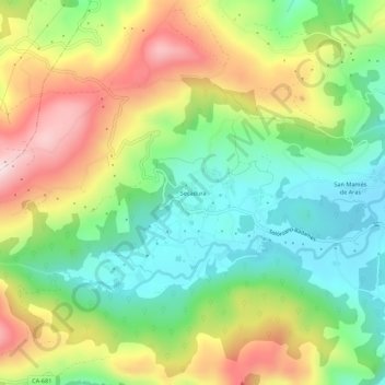 Mappa topografica Secadura, altitudine, rilievo