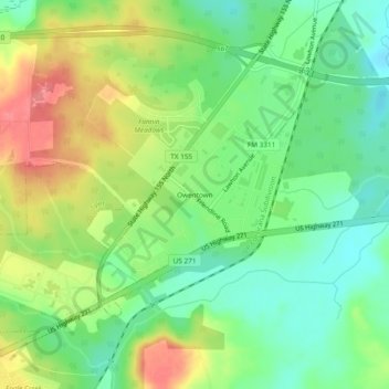 Mappa topografica Owentown, altitudine, rilievo