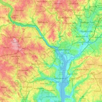 Mappa topografica Arlington, altitudine, rilievo