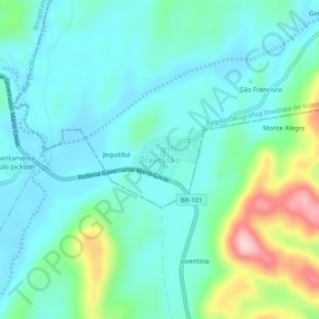 Mappa topografica Travessão, altitudine, rilievo